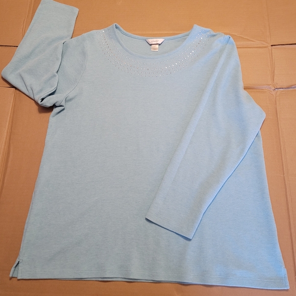 CJ Banks Teal Long Sleeve Rhinestone Top Sz. 2X - Picture 9 of 9